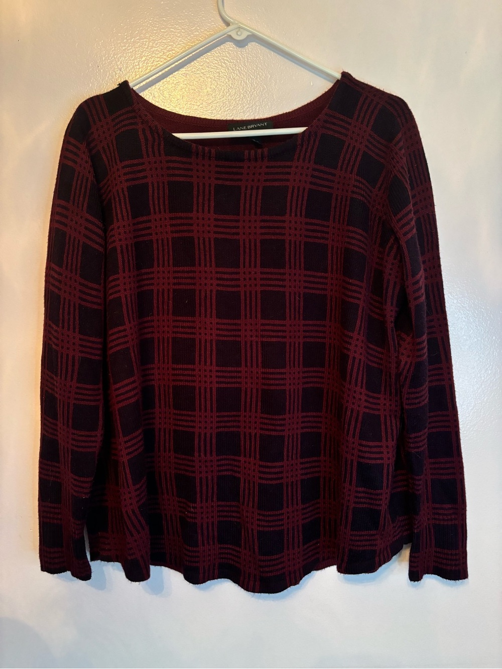 Lane Bryant Black and Burgundy Plaid Knit Top